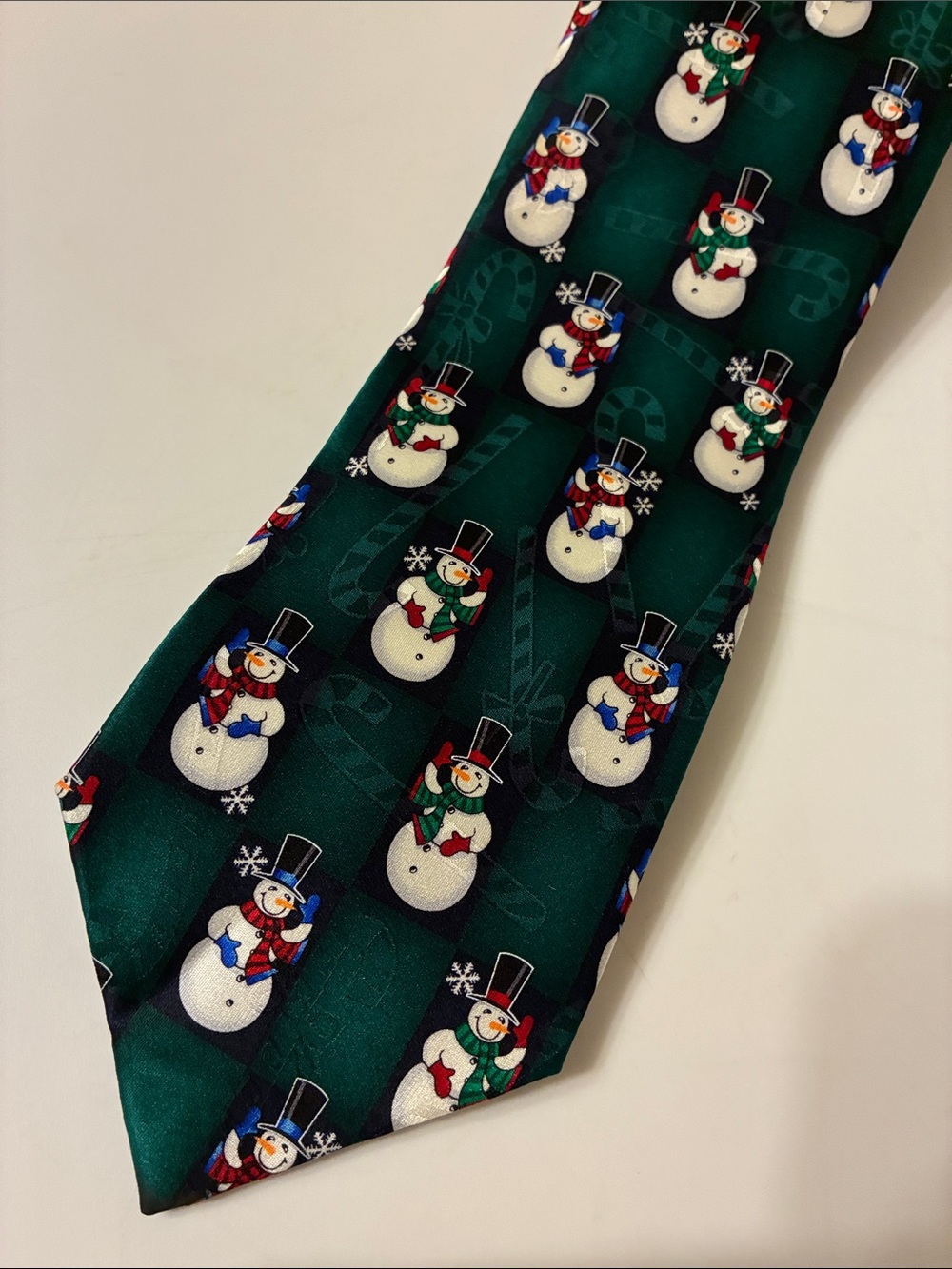 Hallmark Green Snowman Repeat Pattern Holiday Tie